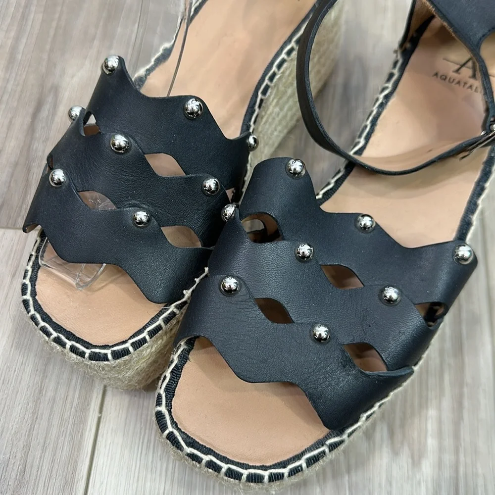 Aquatalia Brianne leather studded espadrille sandals size 7